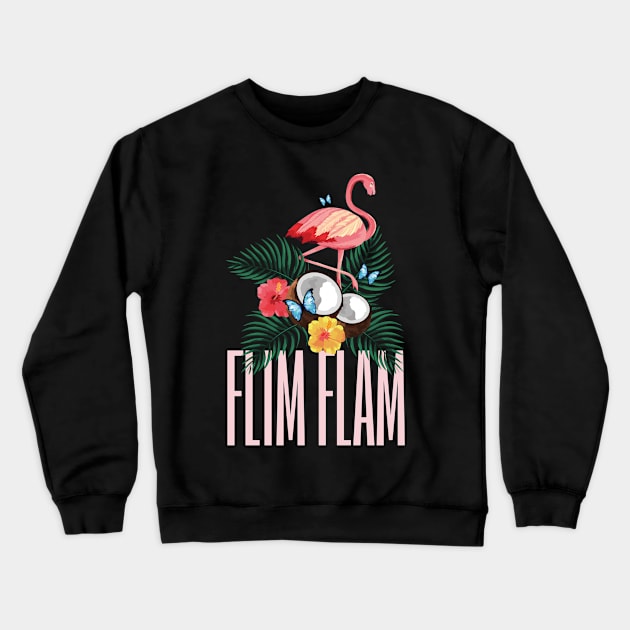 Tropical Flamingo Flimflam Crewneck Sweatshirt by Eva Wolf
